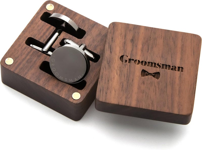 MUUJEE Cufflinks with Engraved Wood Gift Box - Image 1